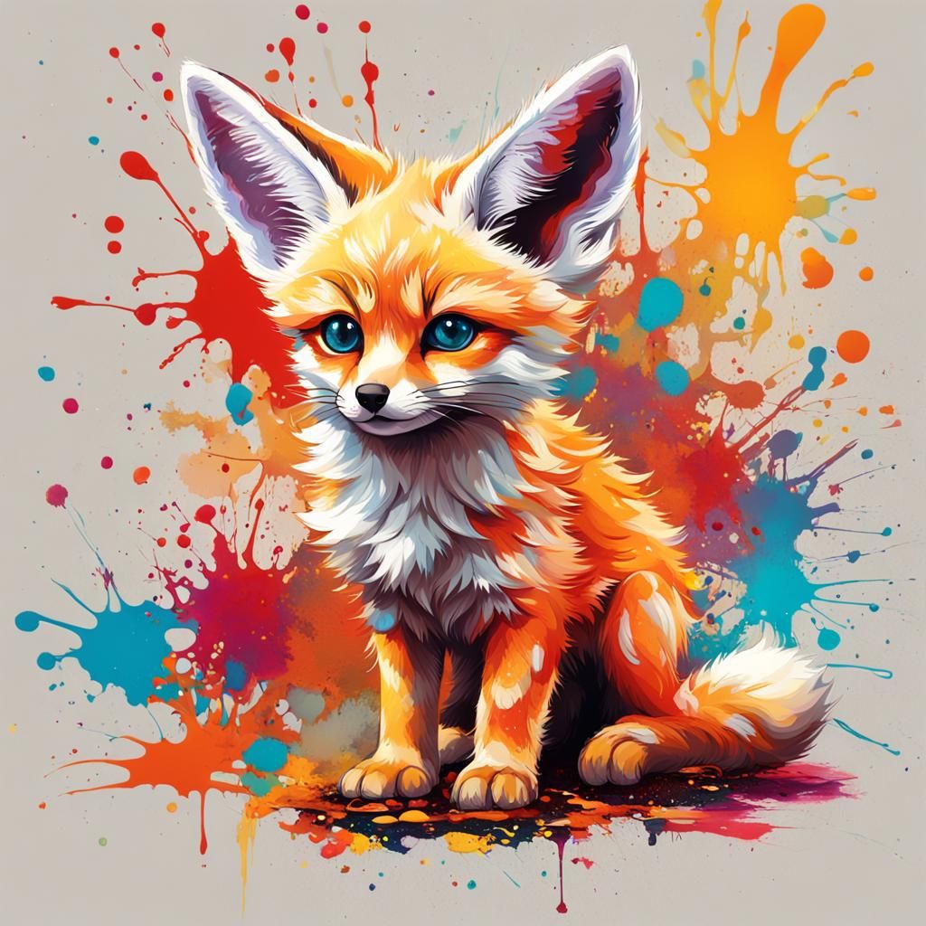 Adorable Fennec Fox Kitten in Graffiti Art Style