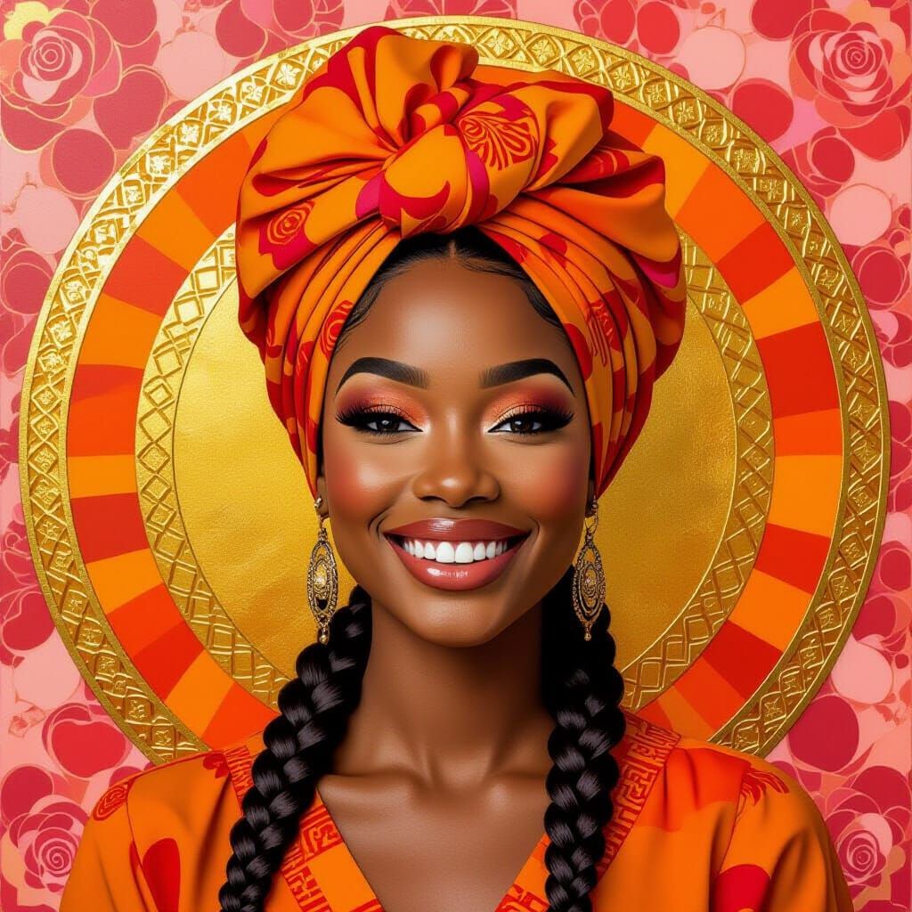 Black Woman with Headscarf in Style of Klimt