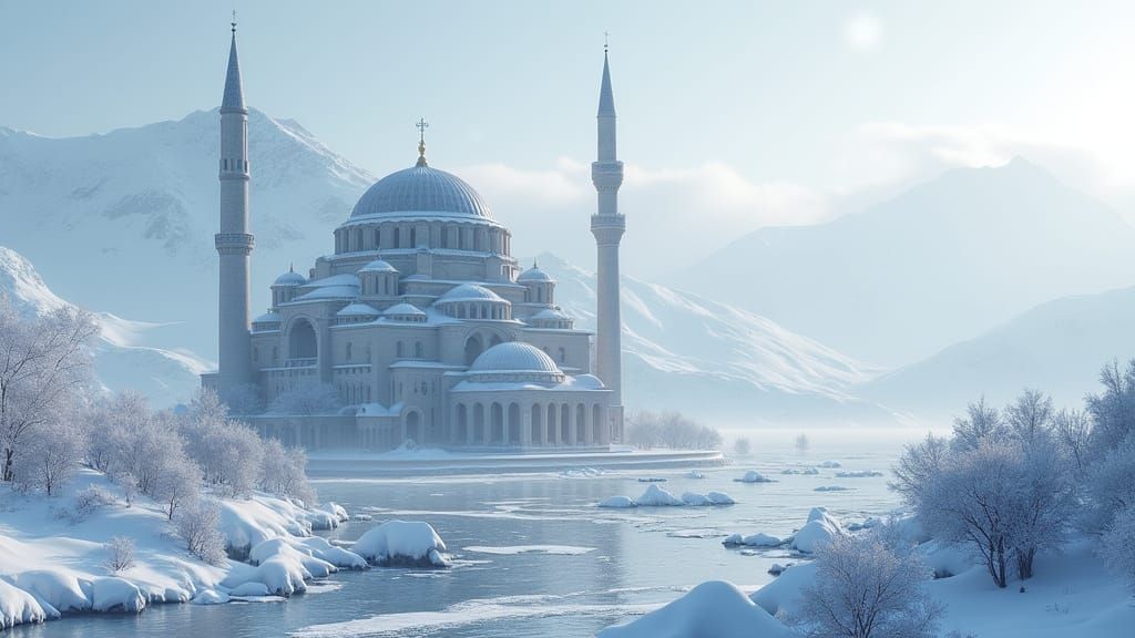 Hagia Sophia in Snowy Iceland: 3D Render