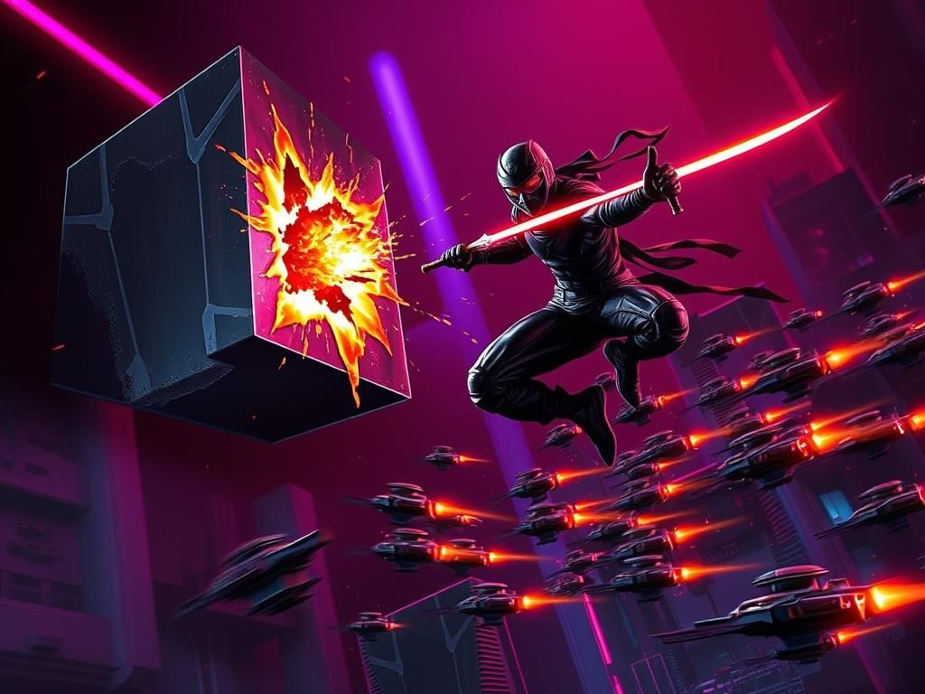 Cyberpunk Energy Slash: Cyberninja in Neon Cityscape