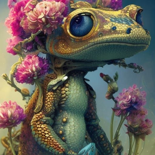 Robot Gecko in Fantasycore Flower Garden