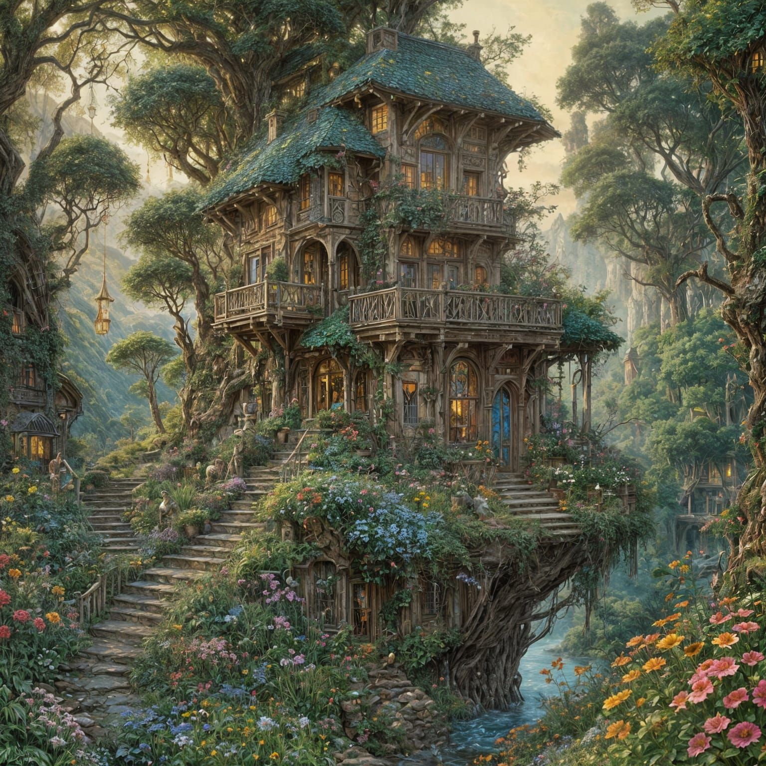 Intricate Landscape Art in Fading Natural Light