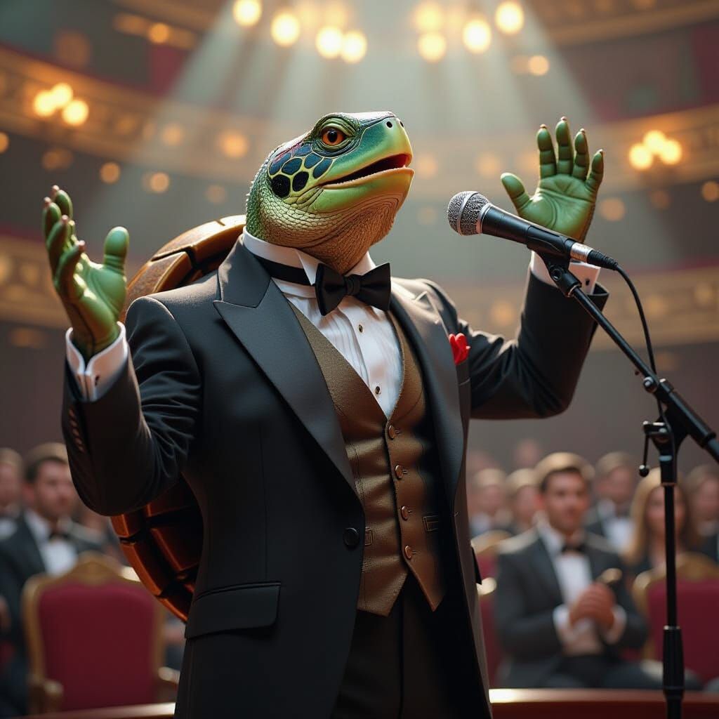 Turtle Opera Singer in Digital Matte Painting Style