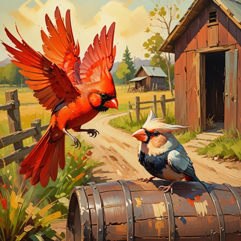 Vibrant Fauvist Cardinal in Flight