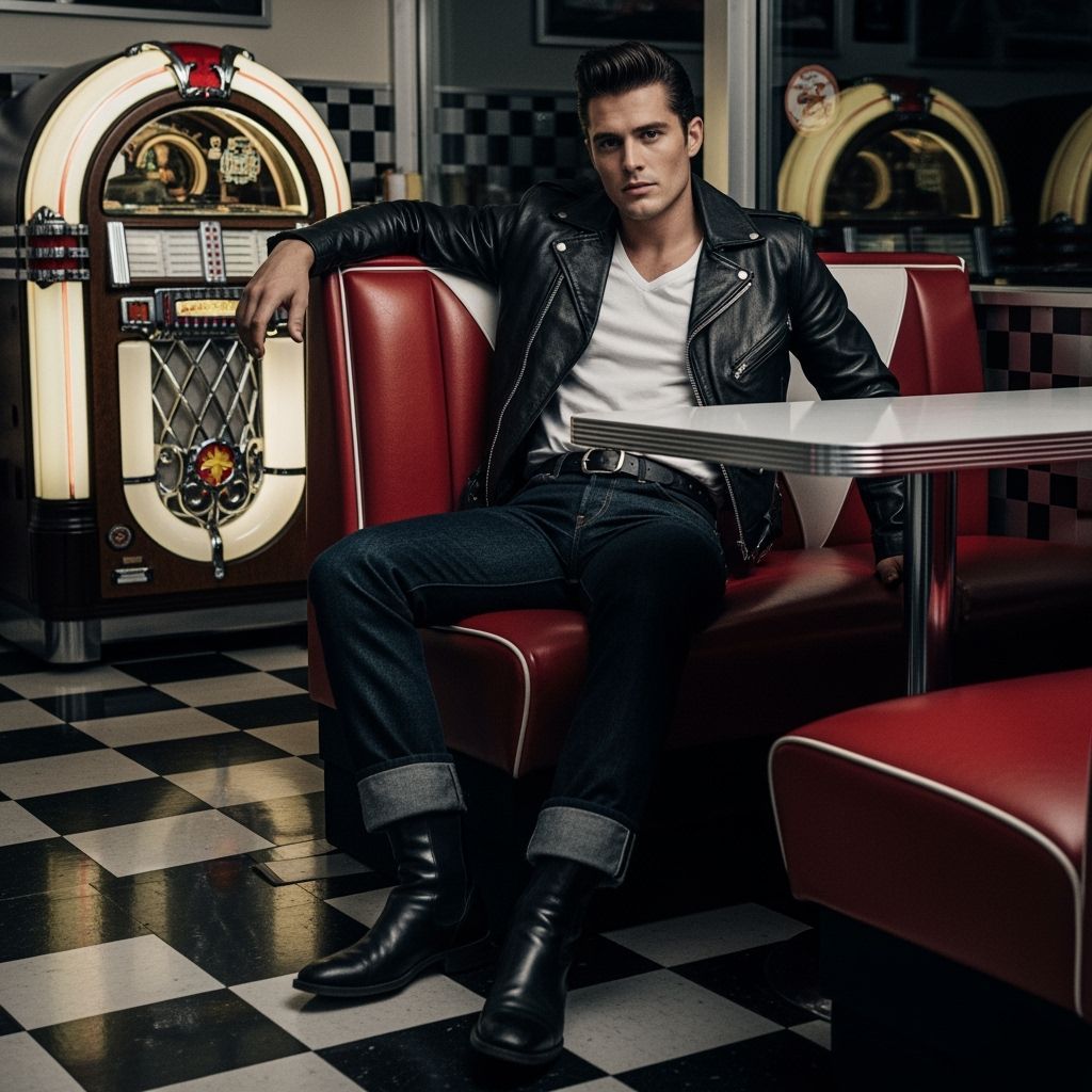 Greaser in Diner, Moody 1950s Fashion Photography