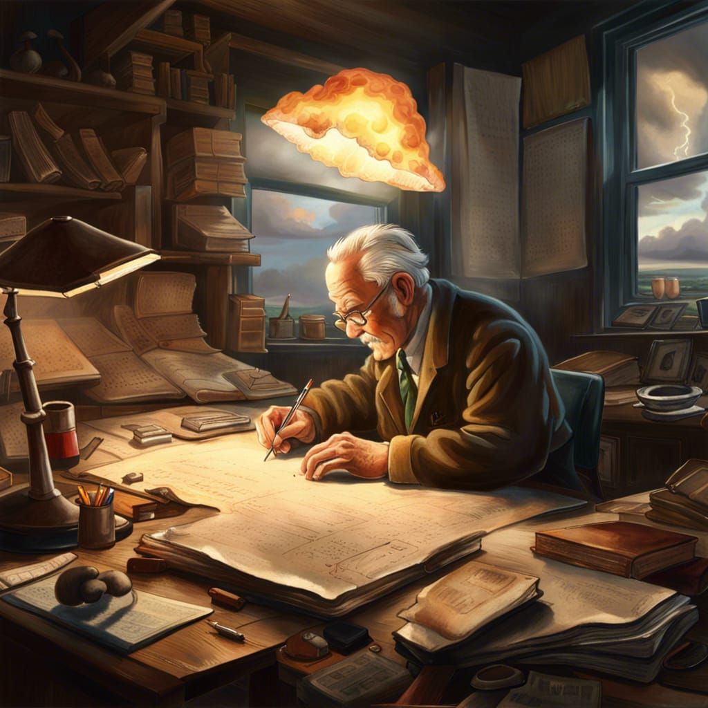 Old Man Writes as Atomic Bomb Explodes