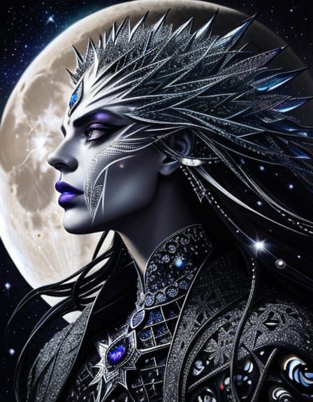 Dramatic Moon Supermodel in Surreal Botanical Art