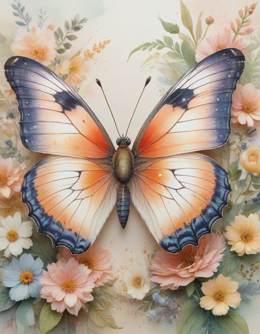 Whimsical Watercolor Butterfly on Vintage Paper