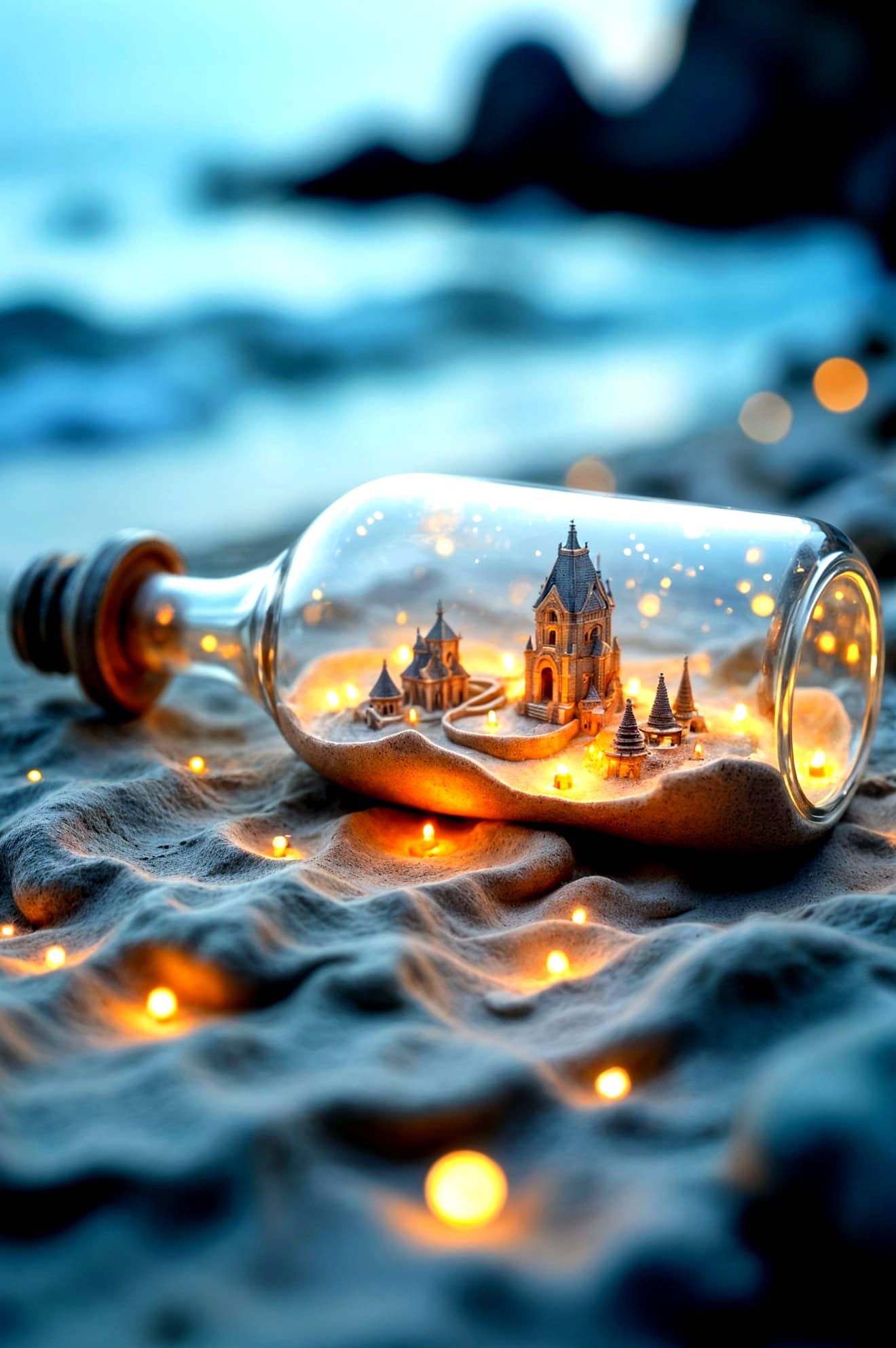 Surreal Holographic Landscape Pours From Beach Bottle