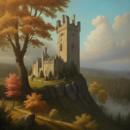 Medieval Tower in Forest: Oil Painting by Gurney