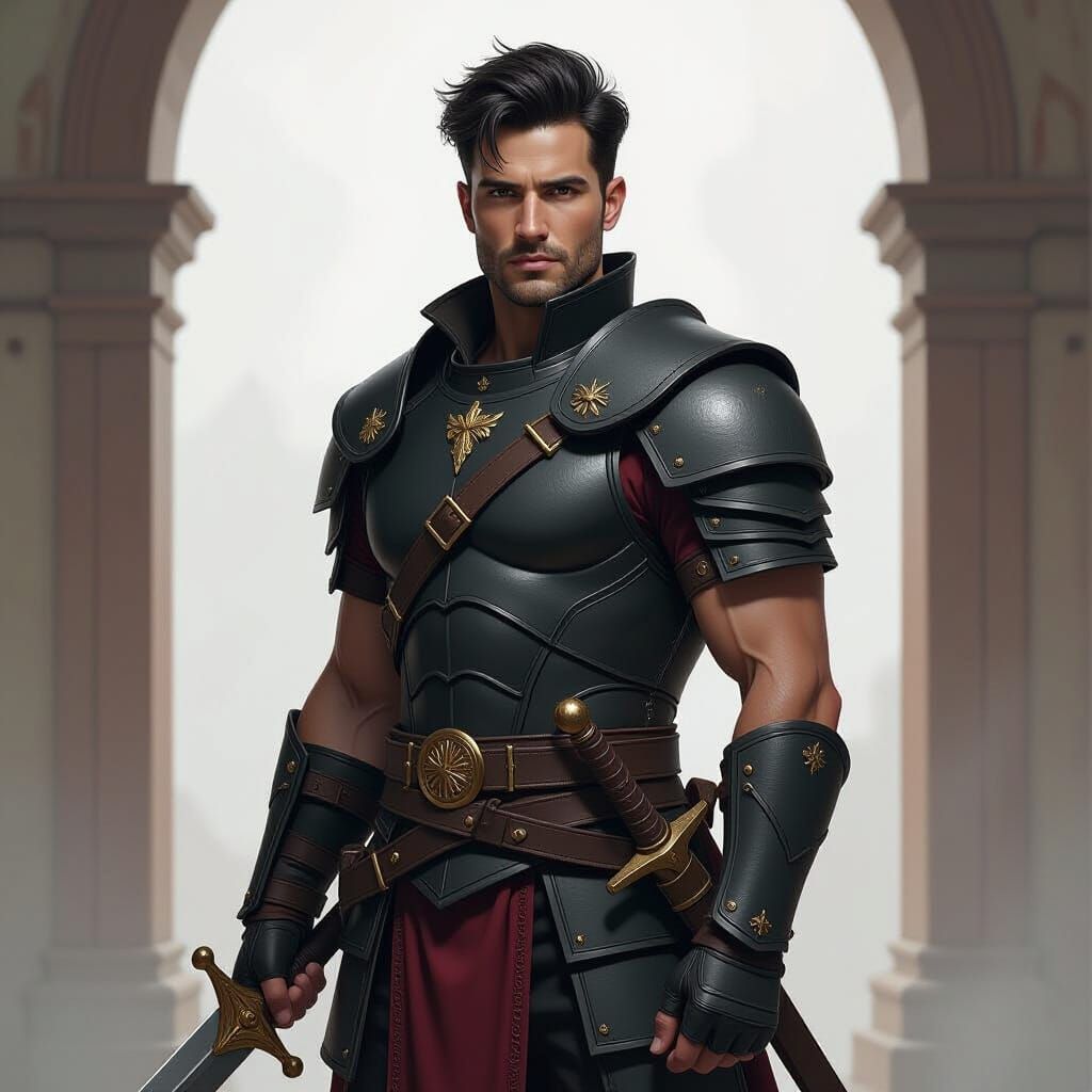 Heroic Man in Leather Armor: Matte Painting Style