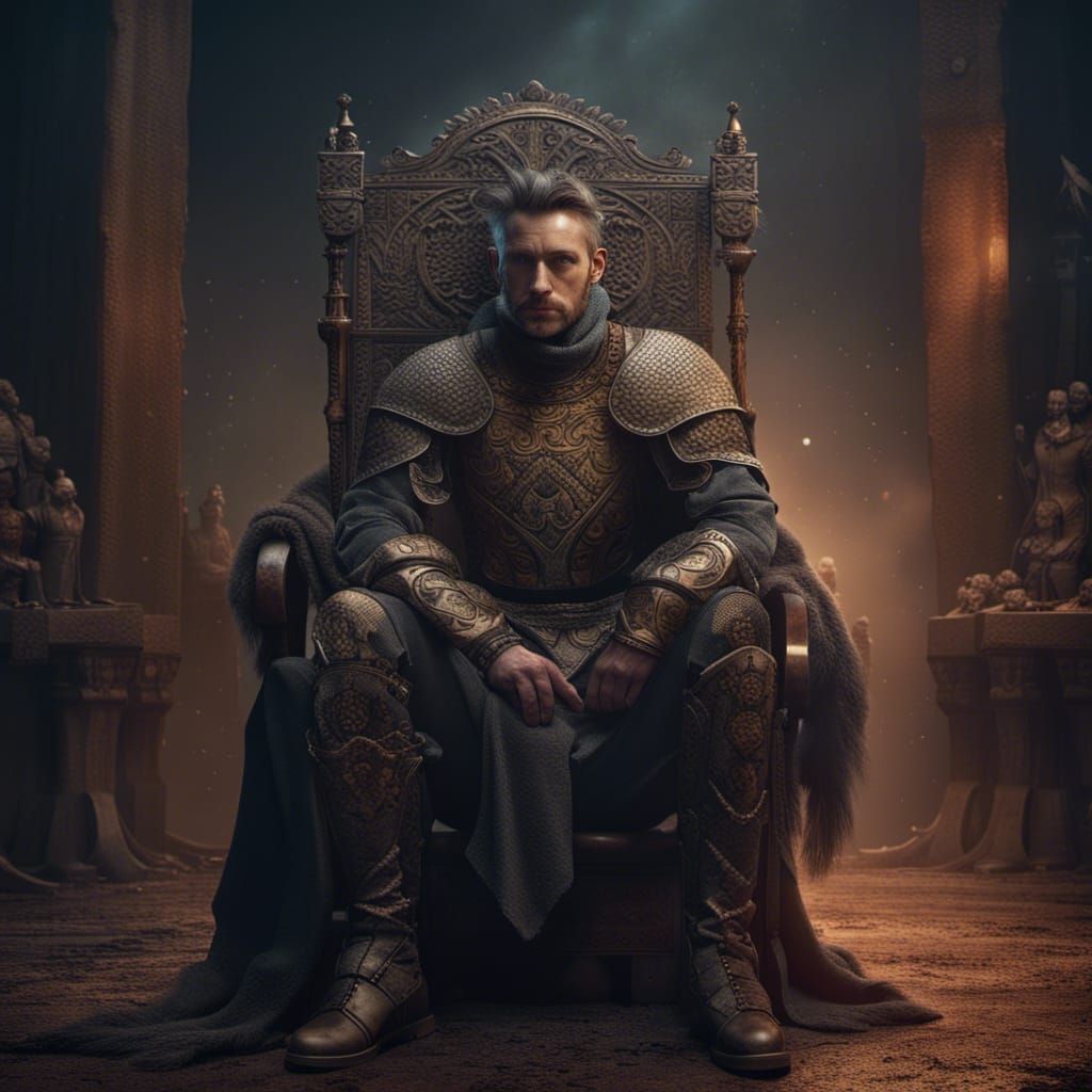 Medieval Warrior Resting After Battle: Detailed Matte Painti...