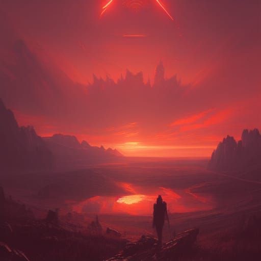 Dramatic Red Sky Fantasy Art in 8K