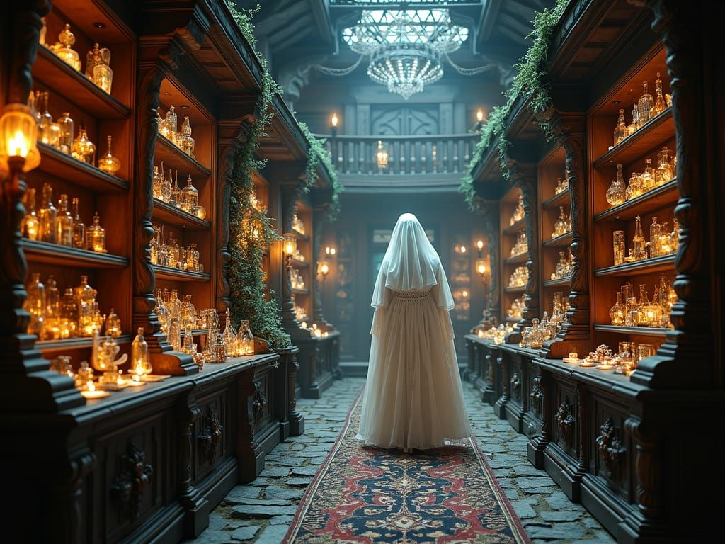 Mystical White Witch in Her Enchanting Store