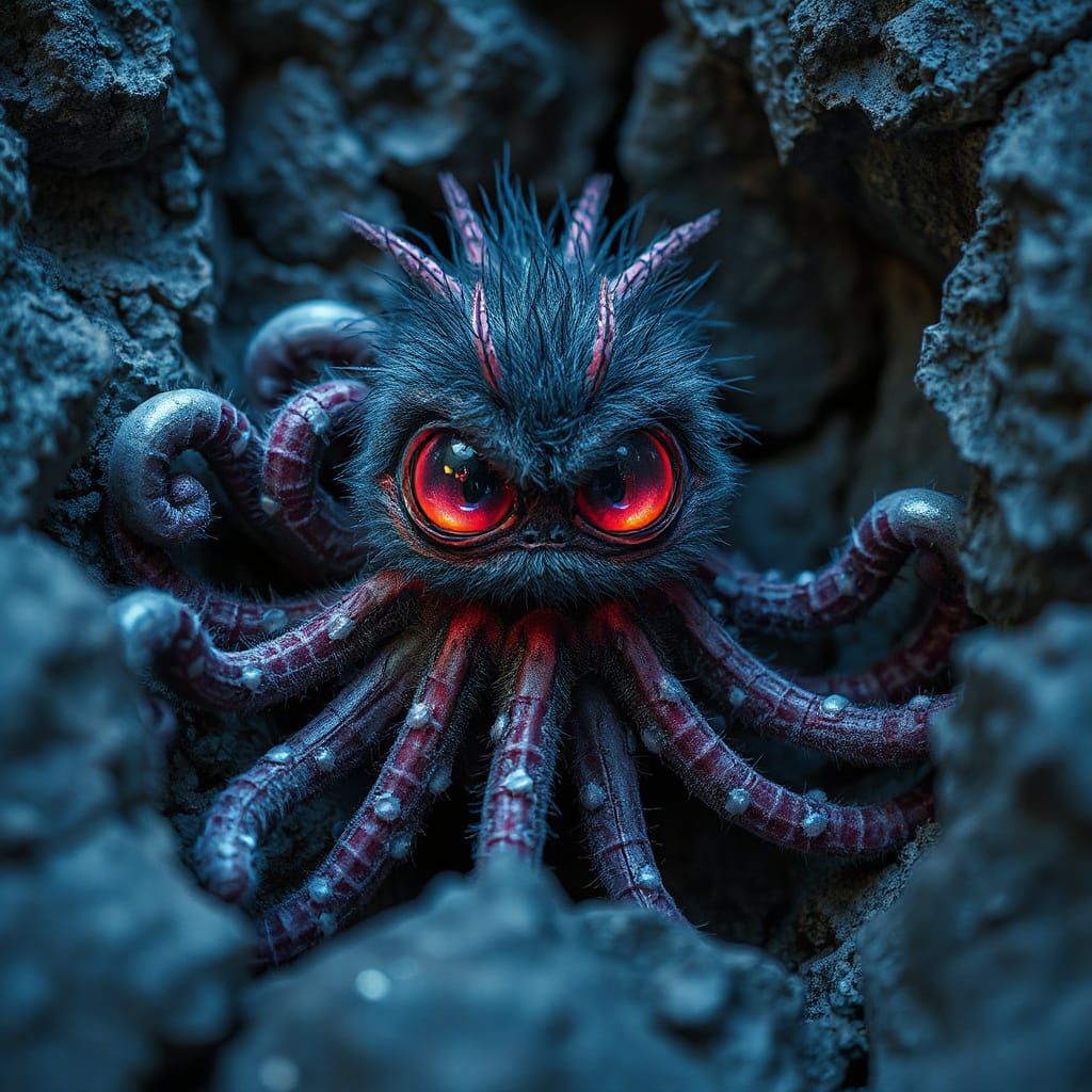 Creepy Cute Furry Creature with Neon Stripes