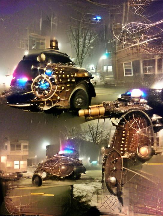 Steampunk Police Car at Winter Murder Scene
