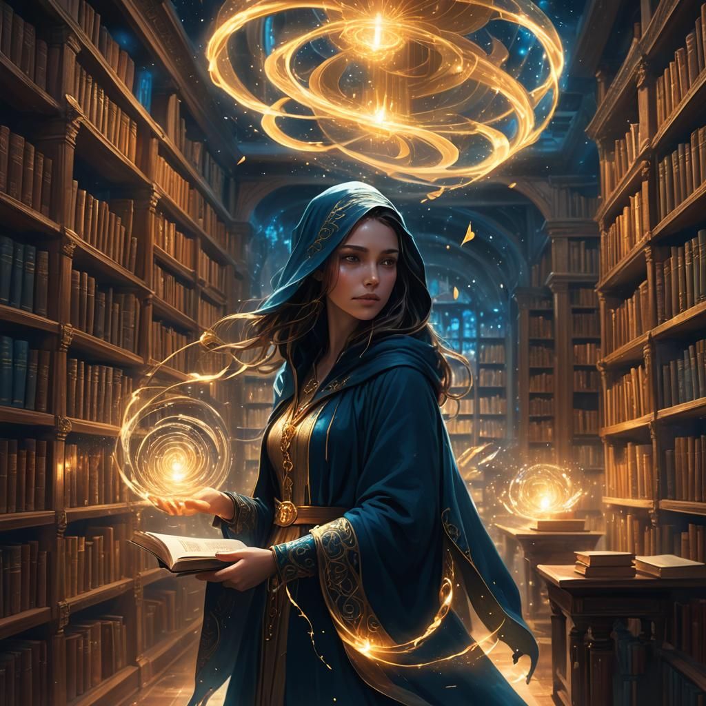 Magical Girl in Library: Fantasy Concept Art