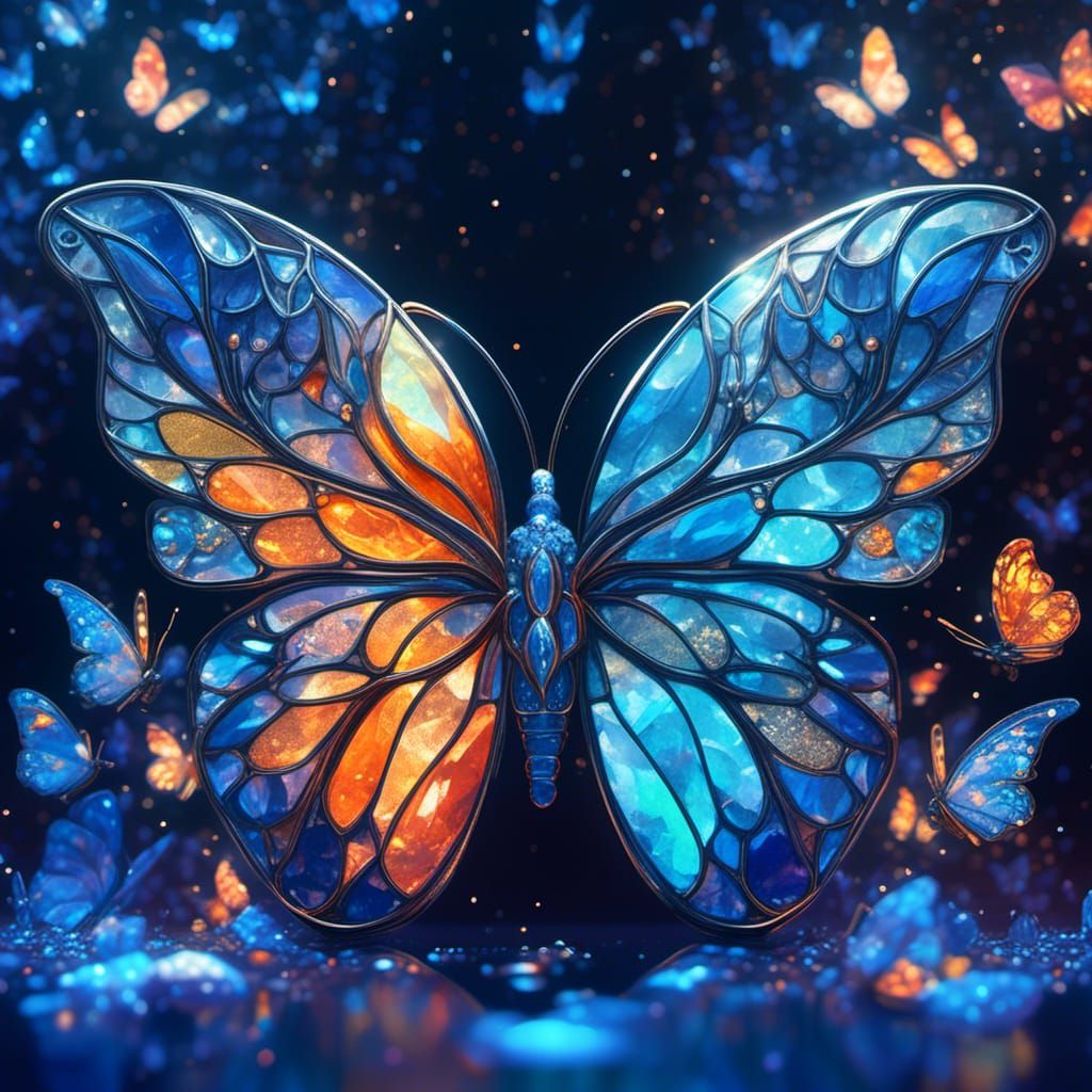 Crystal Butterfly in Stained Glass Style