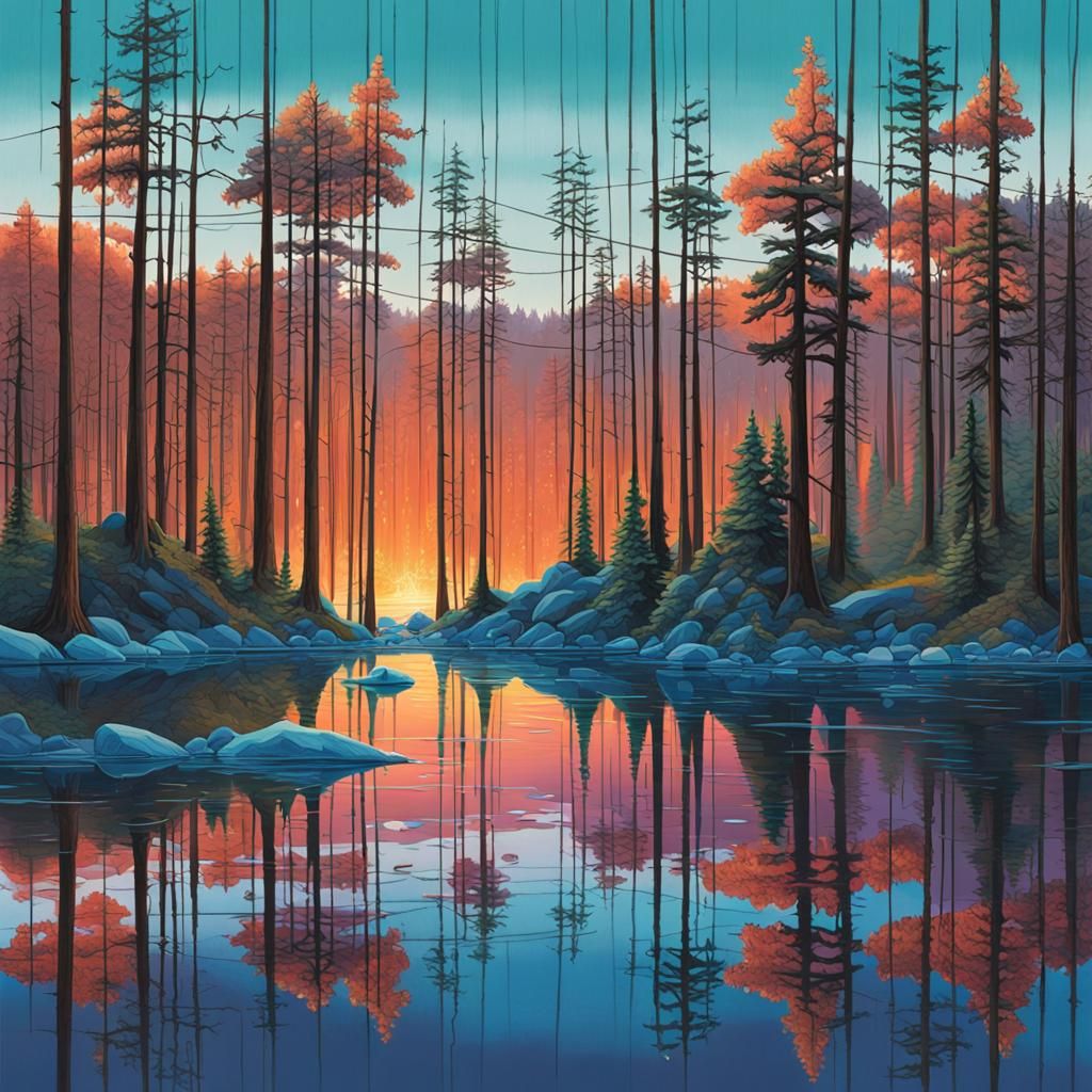 Crystalline Forest Reflected on Serene Lake
