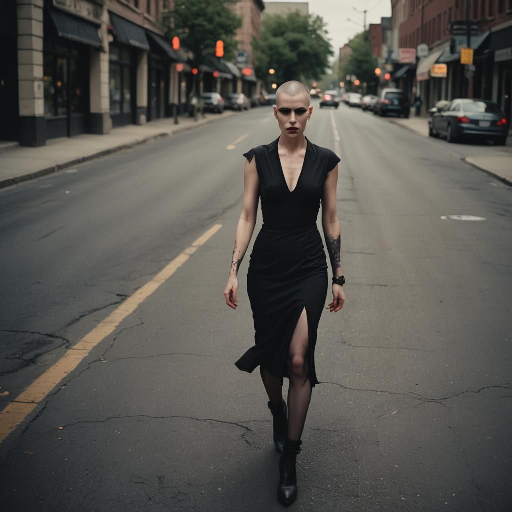 Cinematic Vampiric Emo Woman in Black Dress