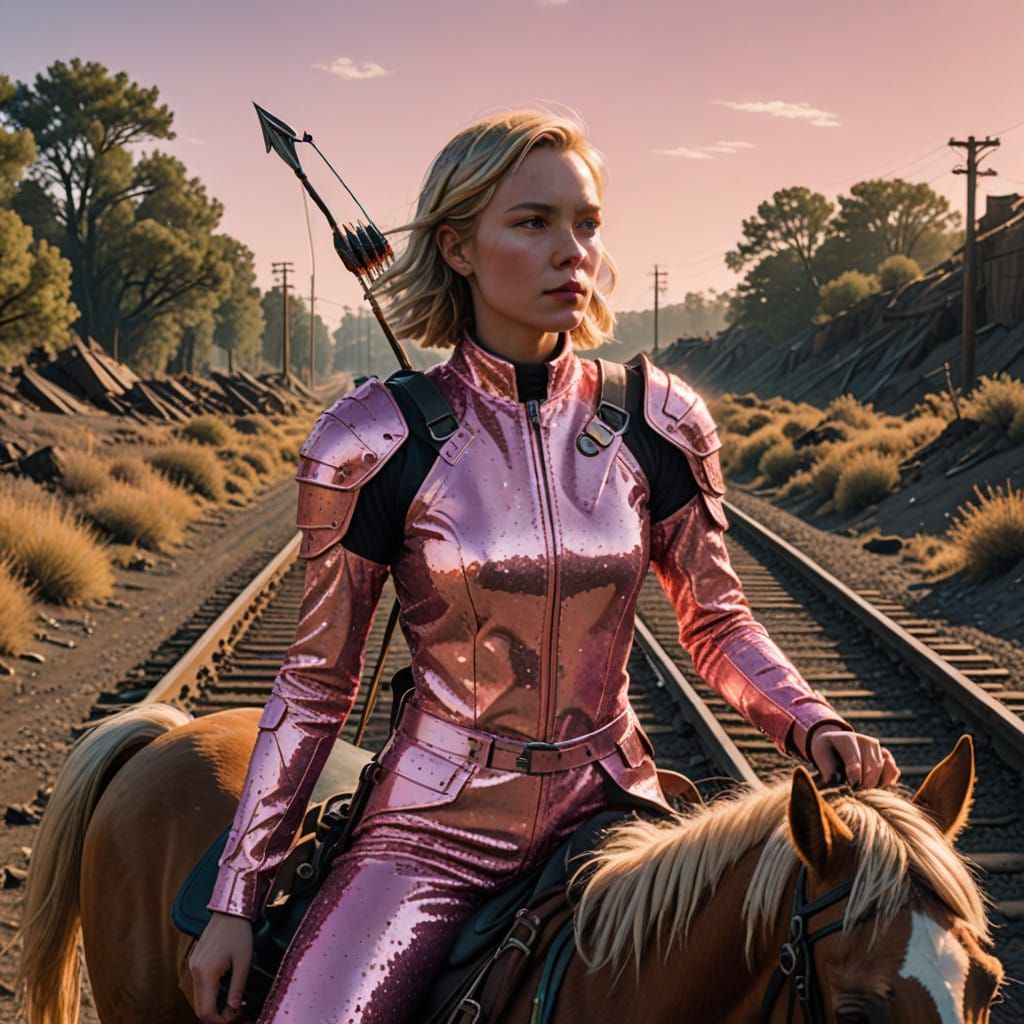 Dramatic Cowgirl in Pink Sequin Bodysuit