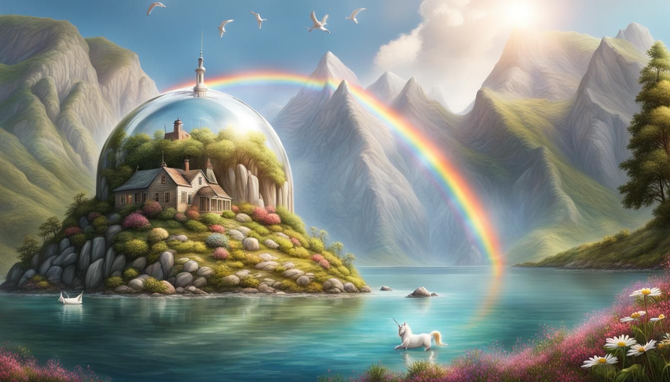 Island Paradise Under Glass Dome: Photorealistic Utopia