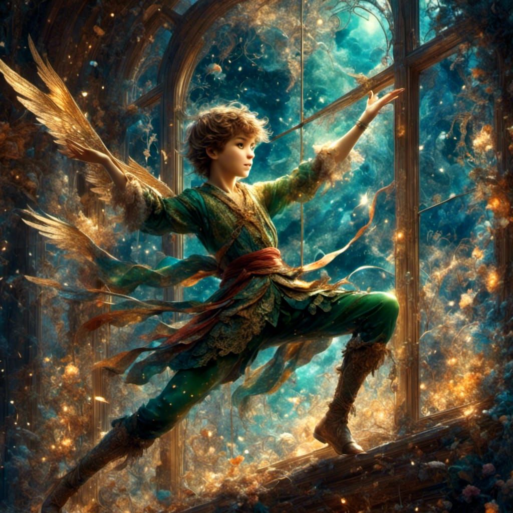 Peter Pan is using his magic to fly.