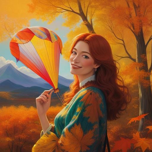 Psychedelic Kite Flyer in Impressionist Style