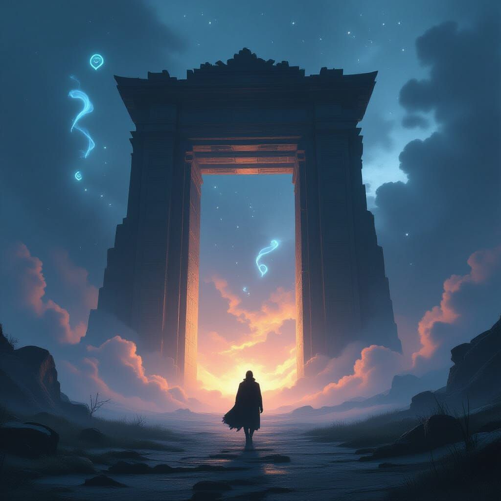 Colossal Ancient Gate in Dreamlike Landscape