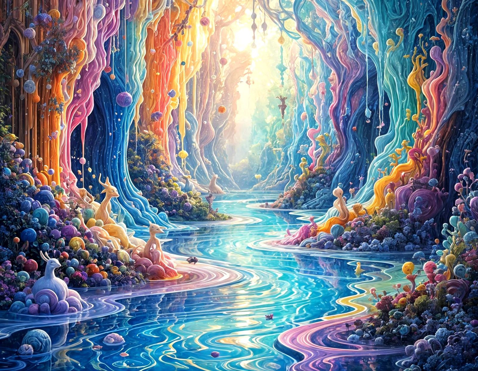 Fantastical Realm of Flowing Iridescent Liquids