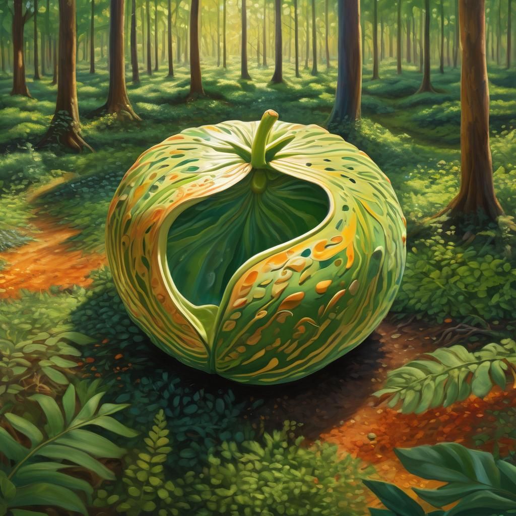 Giant Sesame Seed Pod in Forest, Oil Painting