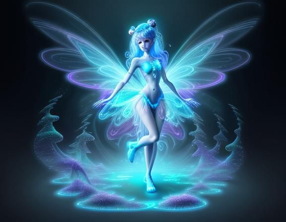 fairy, neon blue, xray, ghostly, misty, cosmic landscape bac...