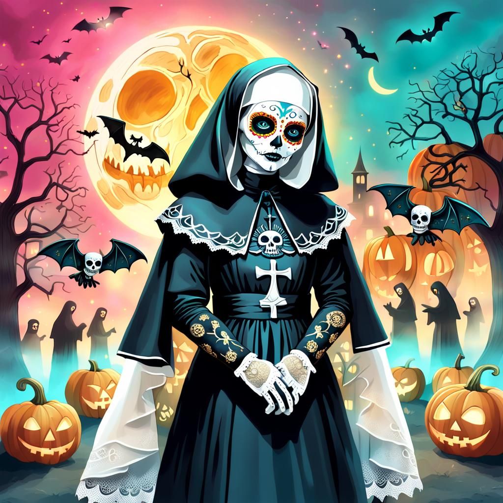 Day of the Dead Nun in Mexican Folk Art