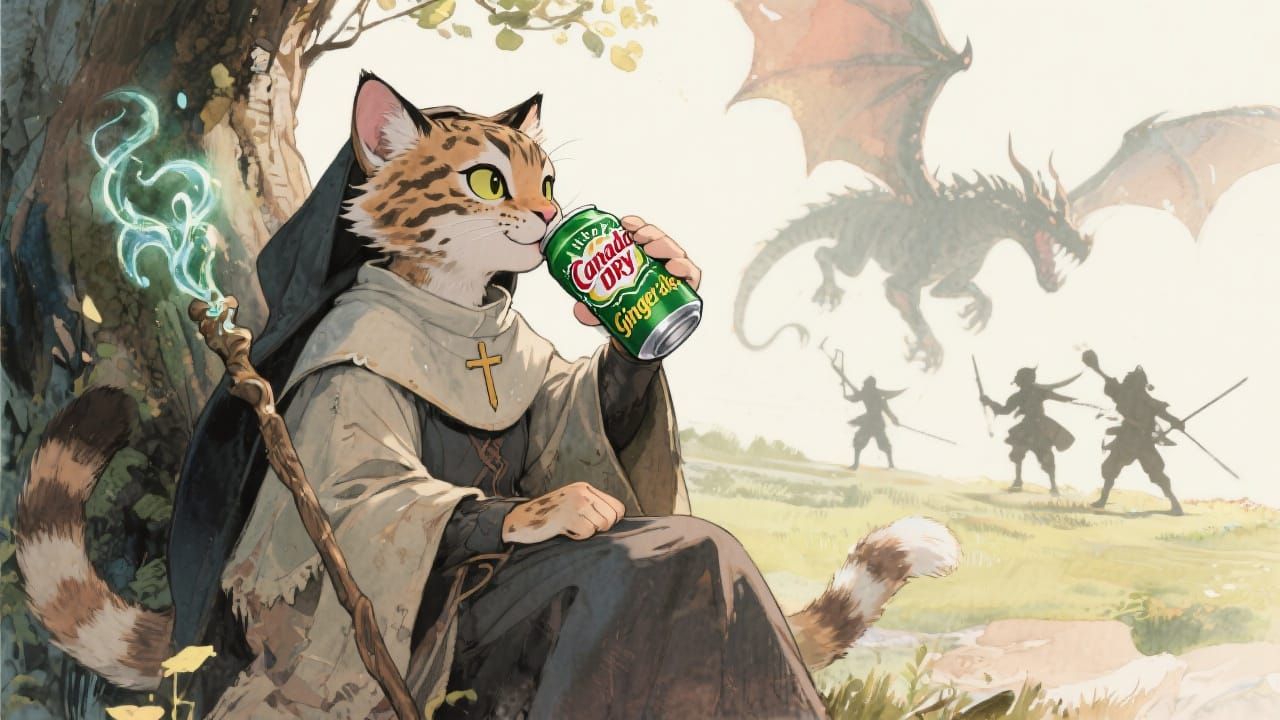 Lynx Cleric's Ginger Ale Break: Anime Digital Art