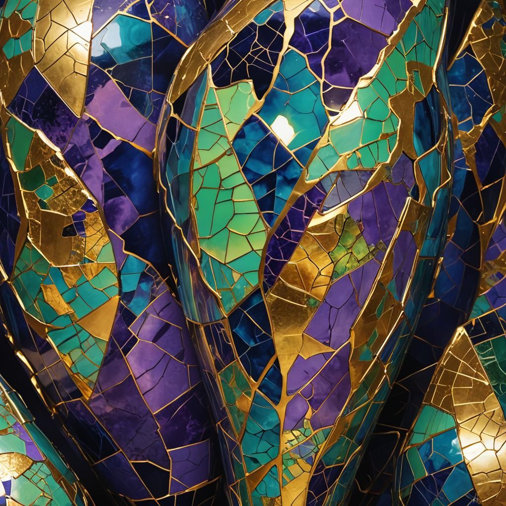 Kintsugi Art: Golden Lacquer Repairs on Broken Vase