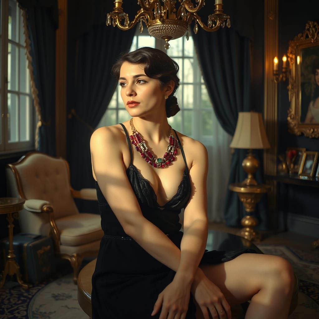 Ayn Rand in Opulent 1920s Parisian Boudoir