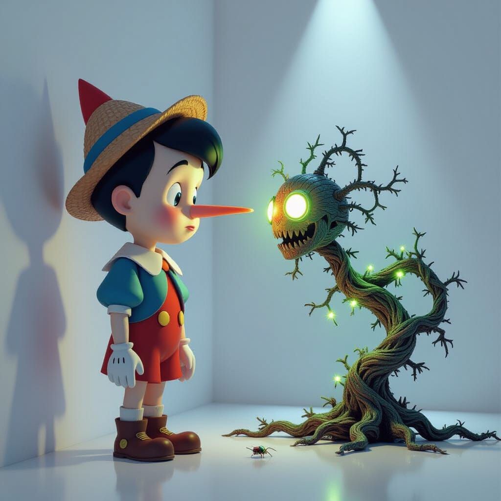 Melancholy Pinocchio with Bioluminescent Nose Bush
