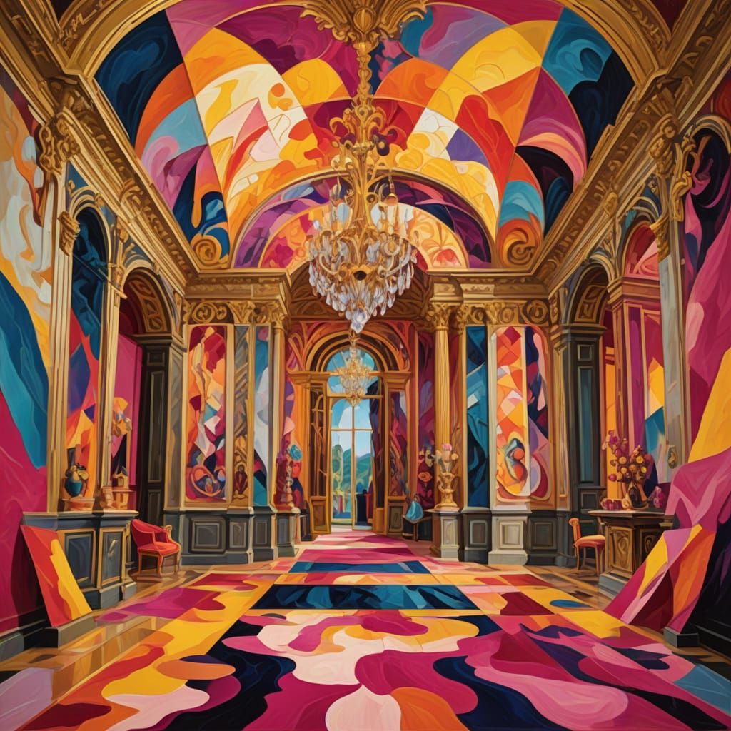 Surreal Palace of Versailles in Geometric Cubist Style