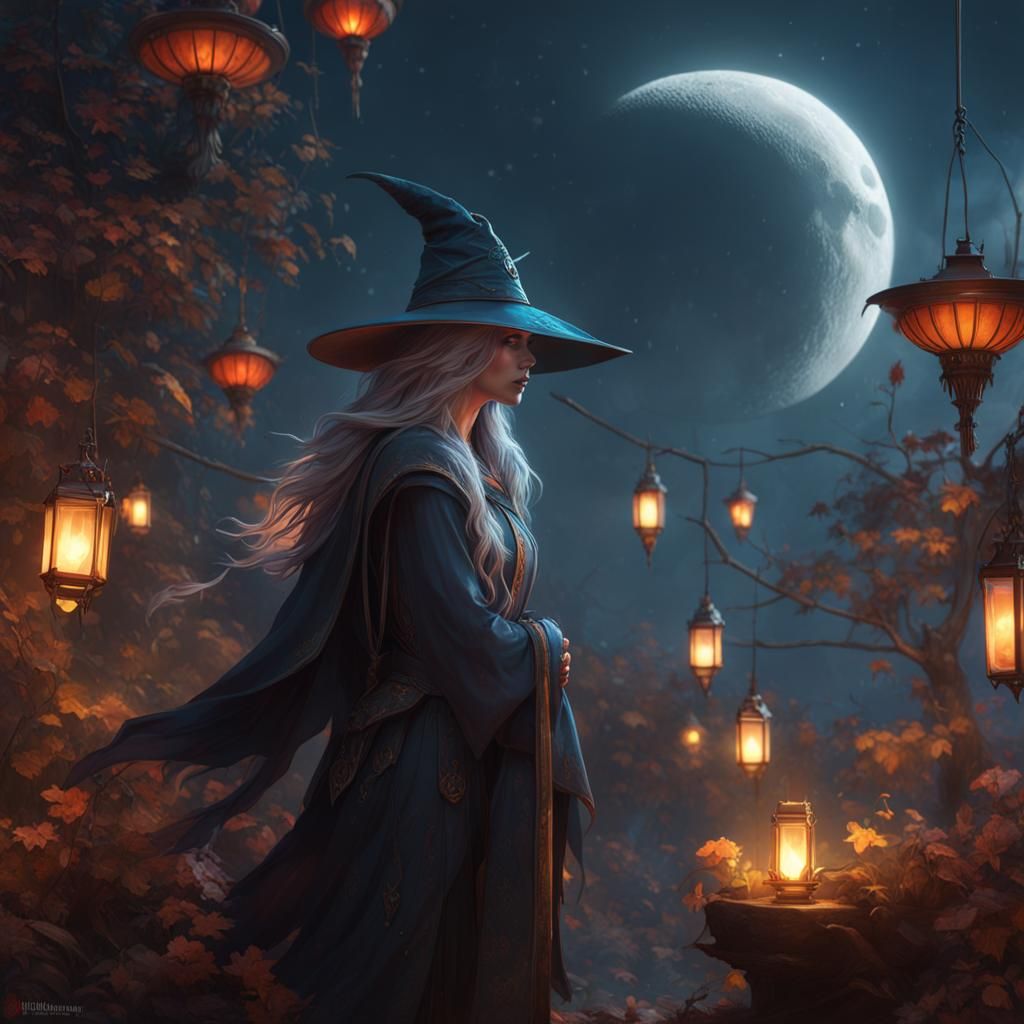 Ethereal Moon Witch Portrait in Digital Art Style