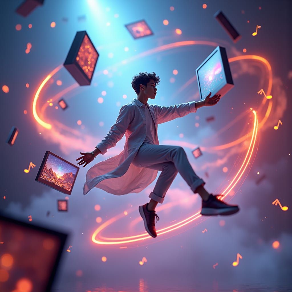 Futuristic Visionary Surrounded by Creative Energy