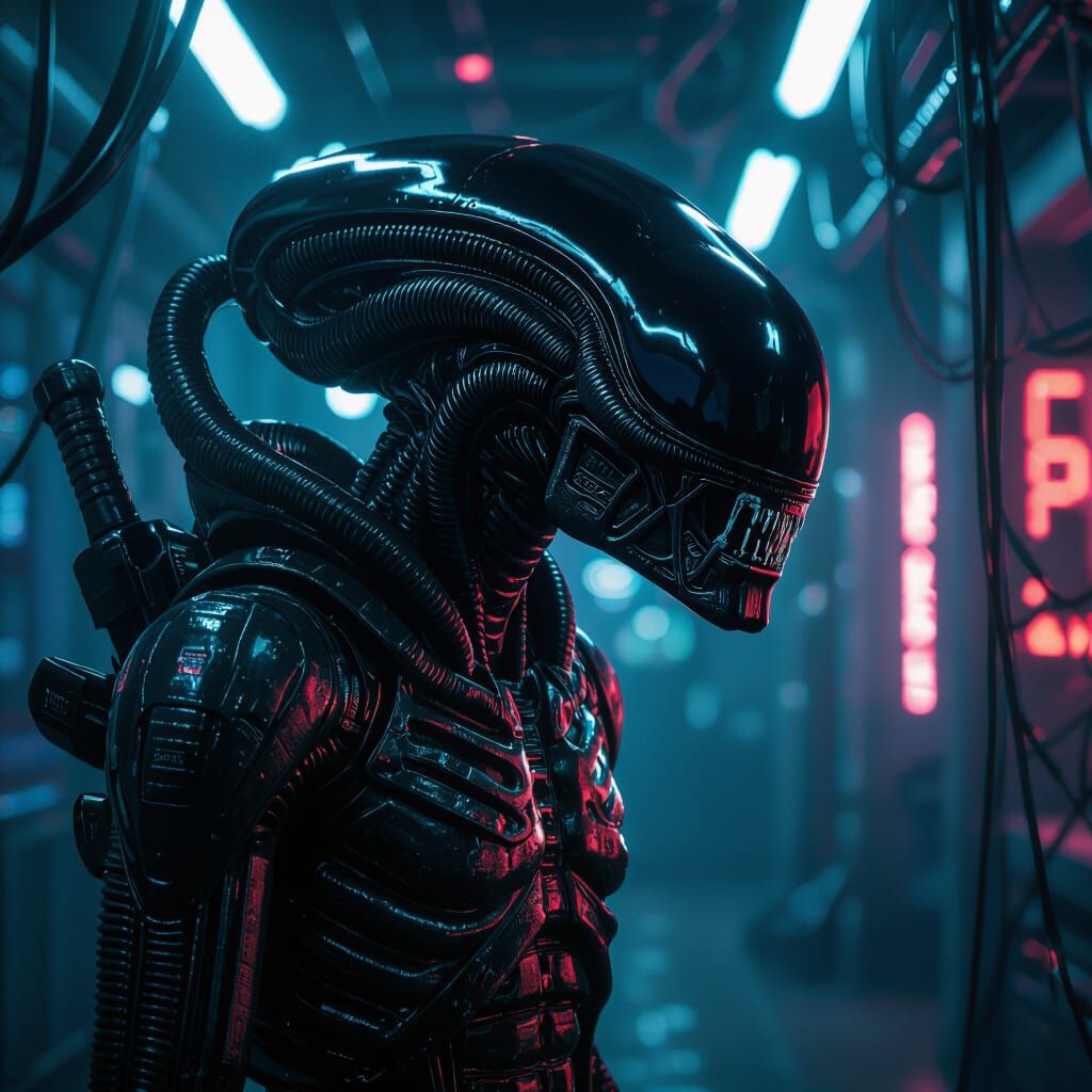 Xenomorph in Cyberpunk Matrix Environment