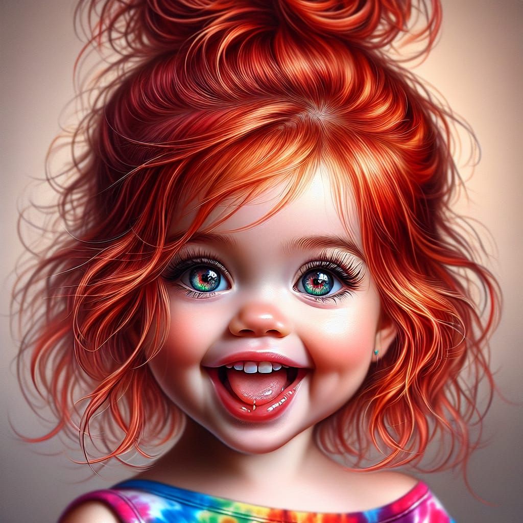 Adorable Redhead Baby Portrait in Hyperrealistic Oil Paintin...