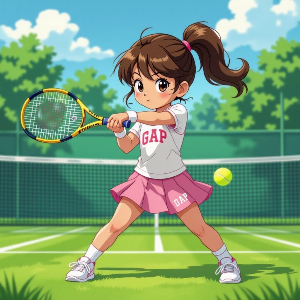 Girl Playing Tennis in Vibrant Pop Surrealism Style