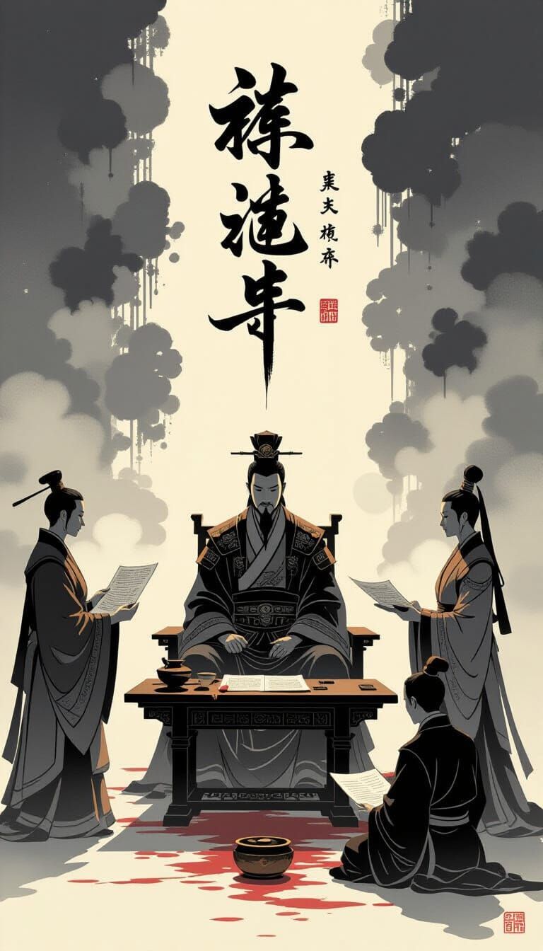 Sacred Ceremony Scene in Chinese Ink Painting Style