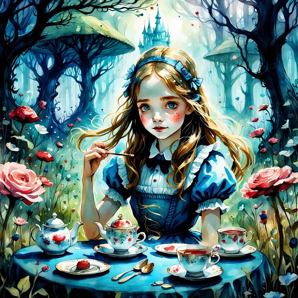 Alice in Wonderland Tea Party in Watercolor Fantasycore Styl...