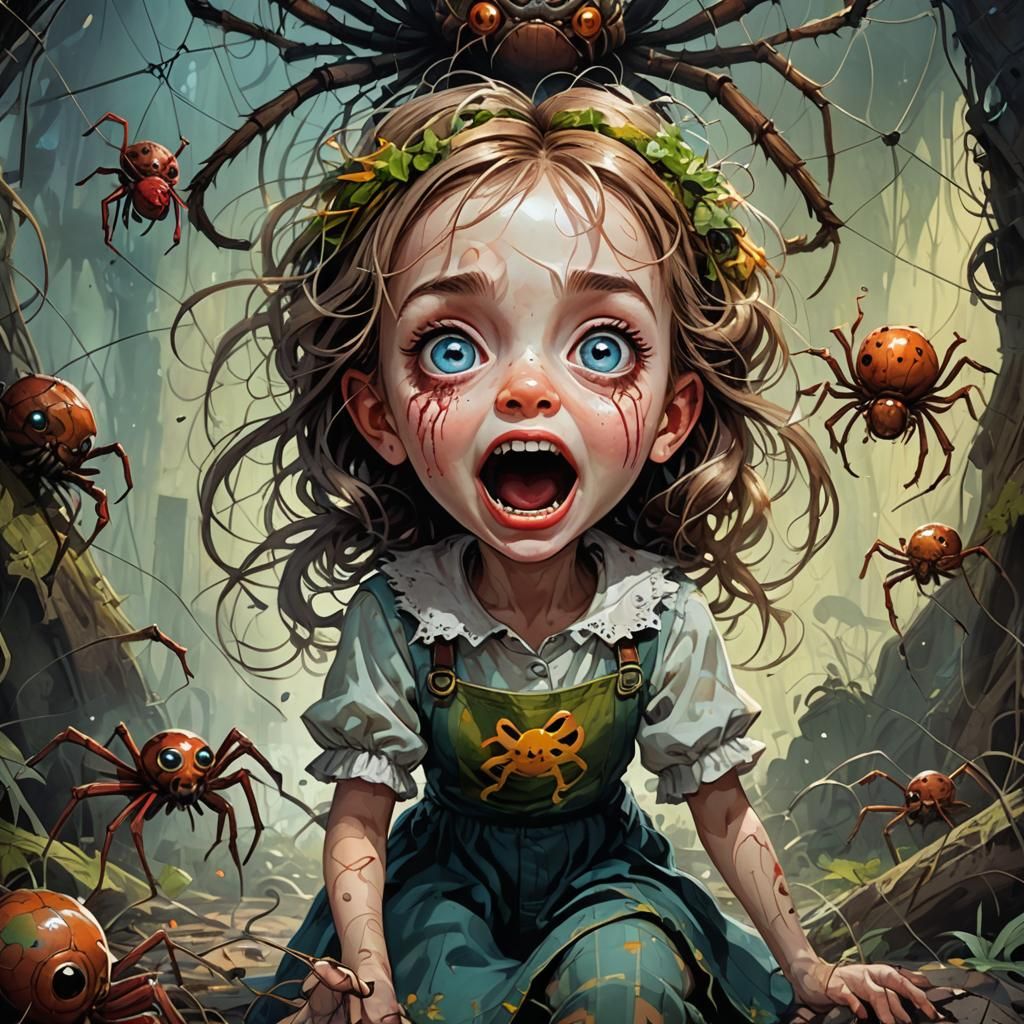 Frightened Miss Muffet in a Colorful Digital Art
