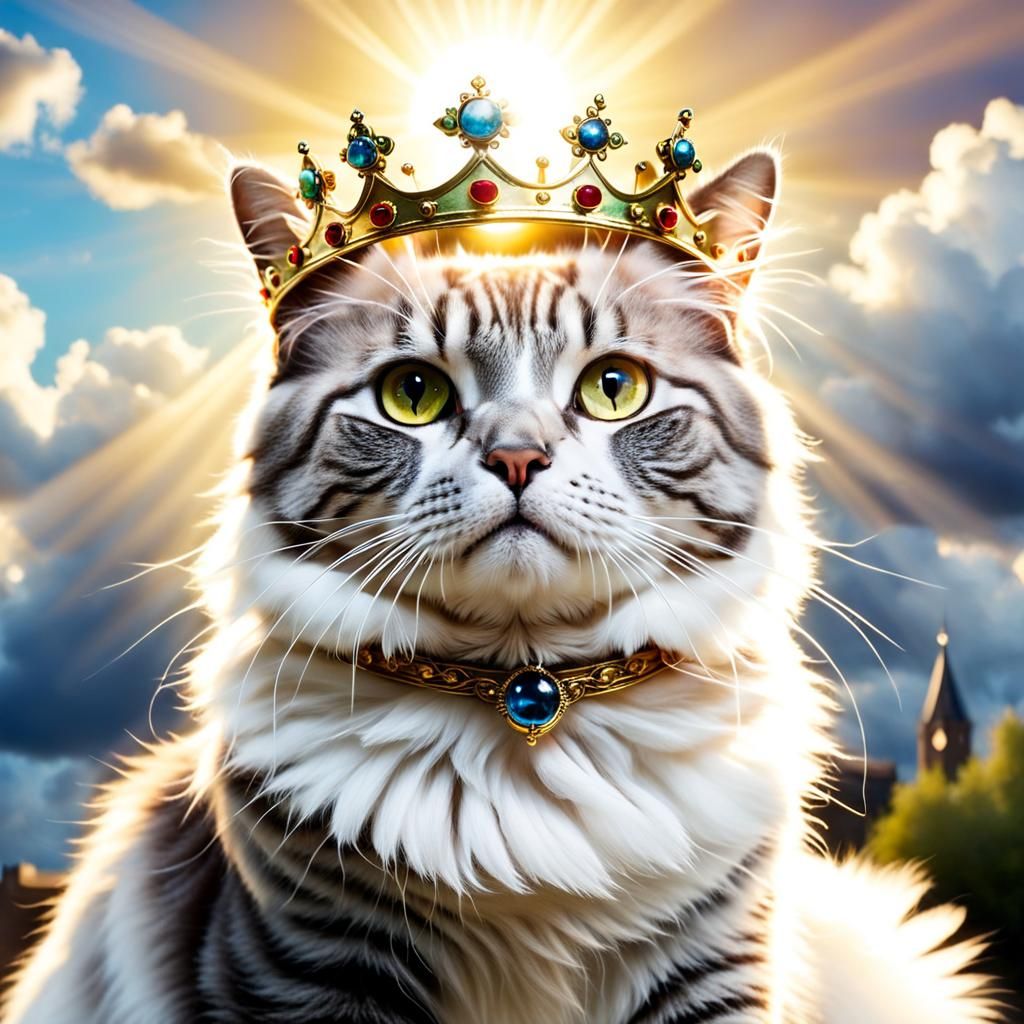 Proud Cat with Crown in Divine Light