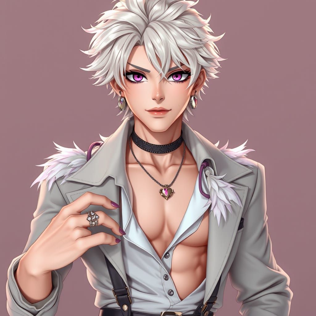 Androgynous Pin-Up Boy in Elegant, Flamboyant Style