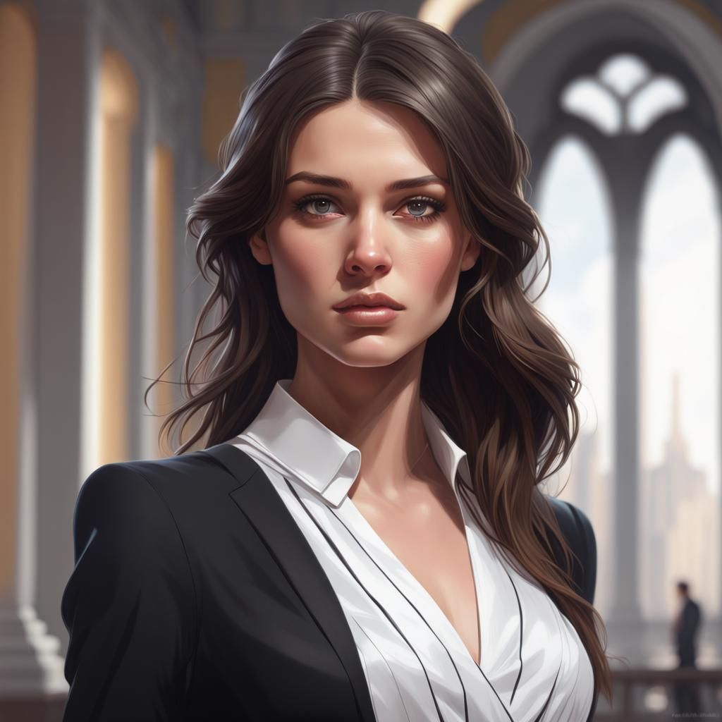 Detailed Portrait of a Brunette Businesswoman