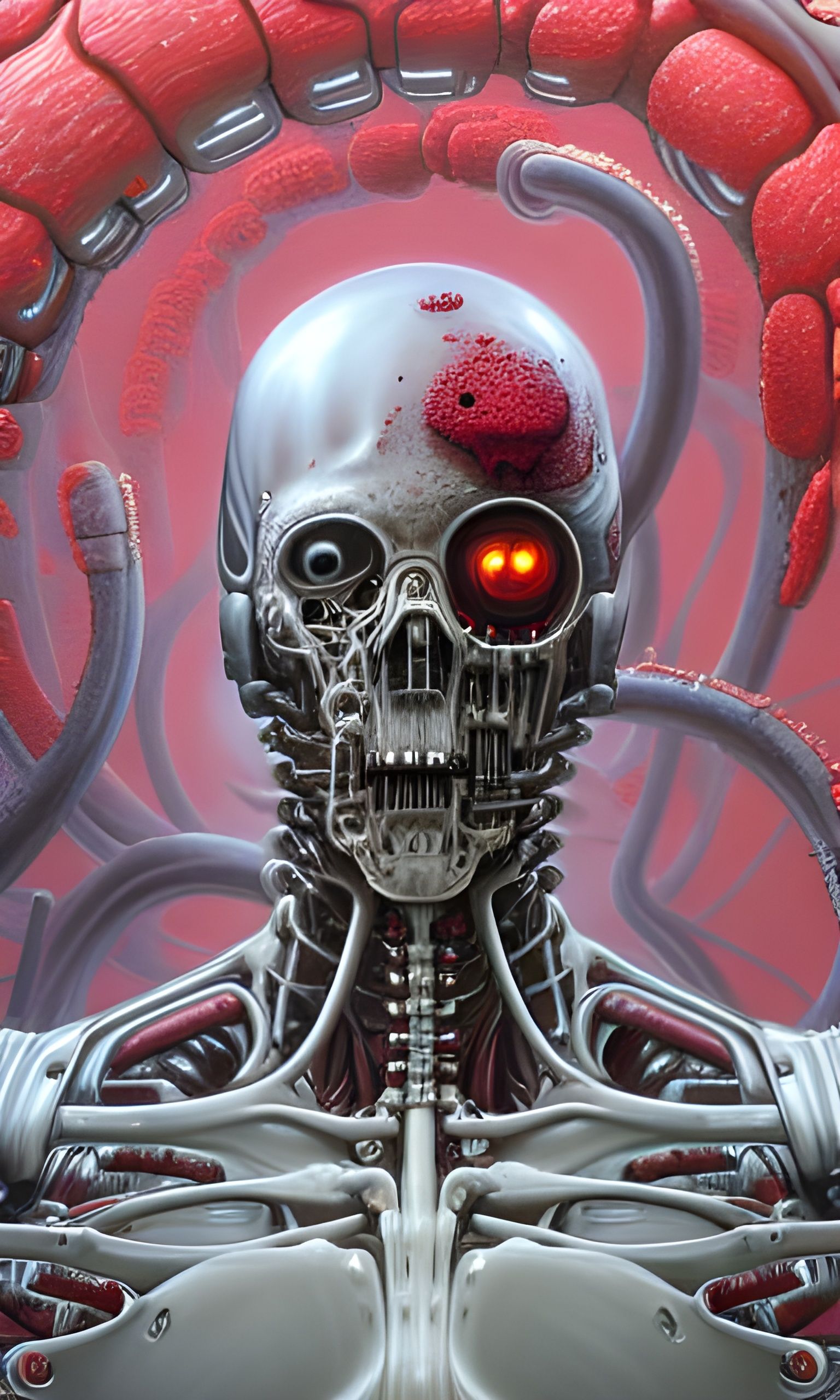 Bloodied Biomechanical Rose: Cybernetic Horror Art